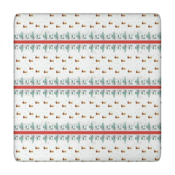Christmas Tree and Bird Pattern Square Fitted Tablecloth with Elastic Edge,Square Table Cover,Washable Elastic Table Cover for Home Kitchen Party Decor 34"x34"