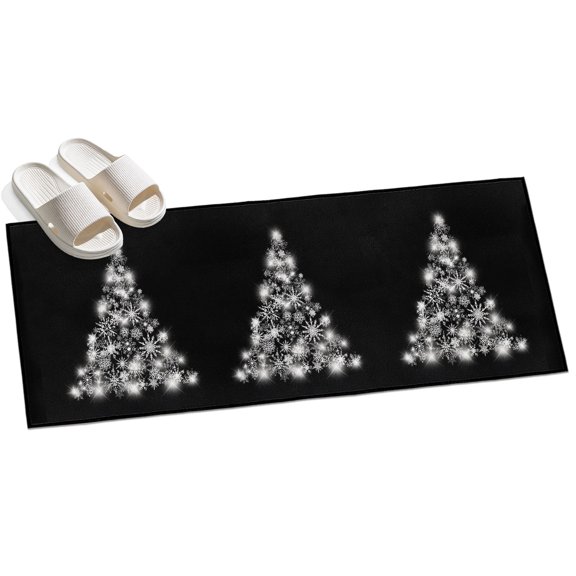Christmas Tree Black Hallway Runner Rug 2x6 Washable Non Slip Kitchen Runner Rug for Bedside Bathroom Snowflakes Shining Xmas Tree Indoor Floor Carpet Area Rugs for Living Room Bedroom Office