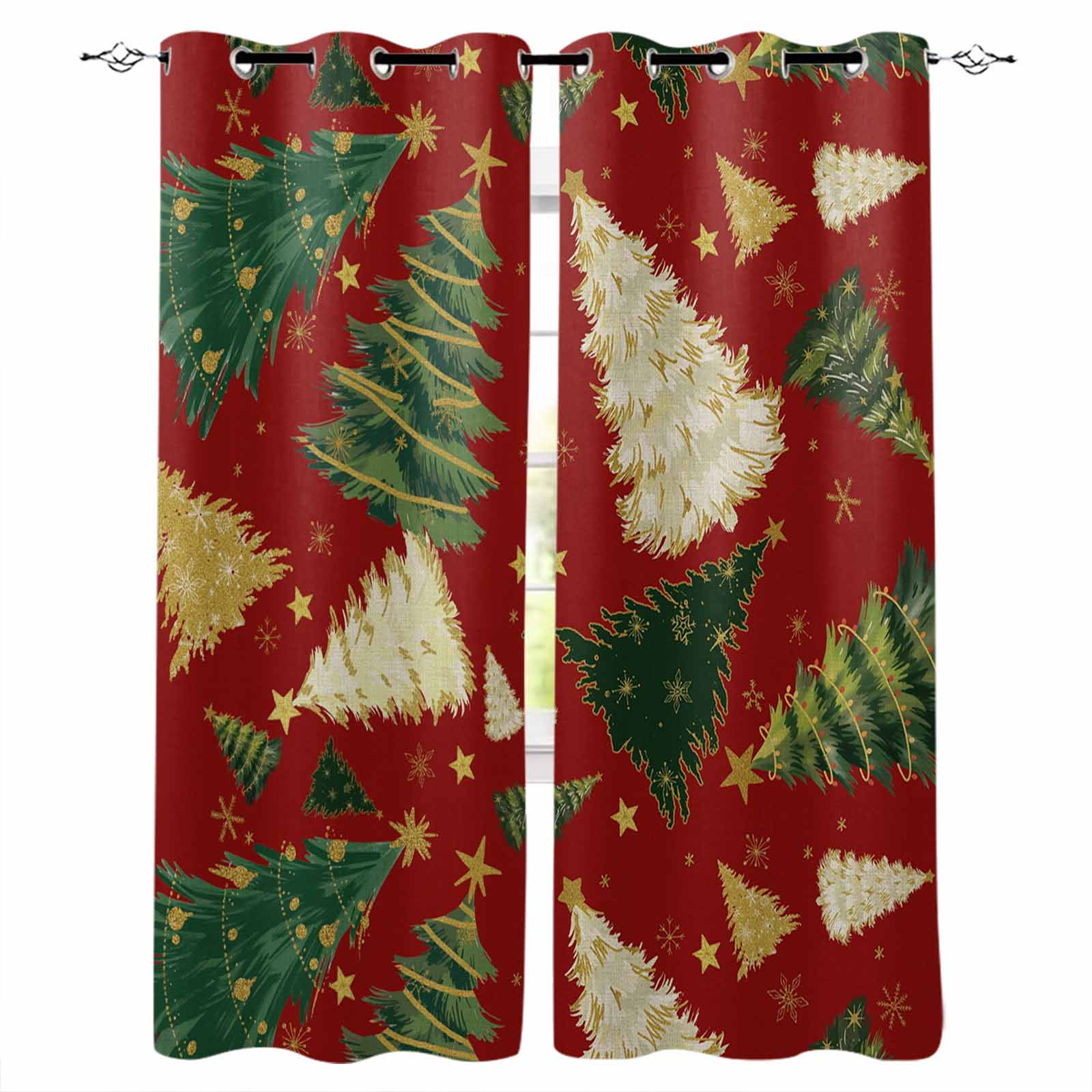 Christmas Tree Blackout Curtains 90 Inch Length 2 Panels Set for Living ...