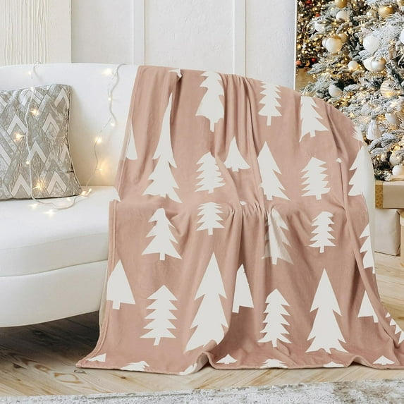 Christmas Tree Blankets Neutral Brown Christmas Decor Minimalist Flannel Fleece Throw Blanket for Bed Sofa Winter Decor 50 x 60 Inches