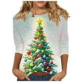 thumbnail image 1 of Christmas Tree Blouses for Women Crew Neck Tunic Tops 3/4 Length Sleeve T-Shirt Christmas Printed Shirts Winter Holiday Family Party Matching Pullover Tops, 1 of 5