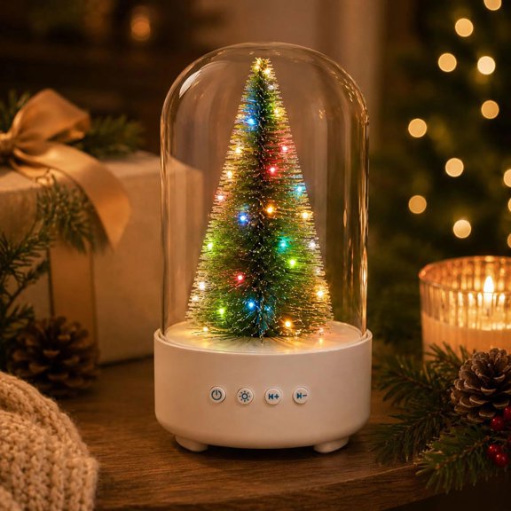 Christmas Tree Bluetooth Speaker with Colorful LED Night Light – TWS Stereo, USB-C Rechargeable 1800mAh, RGB Tabletop Decor & Holiday Gift