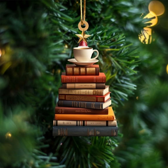 Christmas Tree Book Ornaments Acrylic Tree Decor Ornaments Book Lover Gifts for Women Teacher Readers Bookworm Librarian Friends Christmas Hanging Decoration E