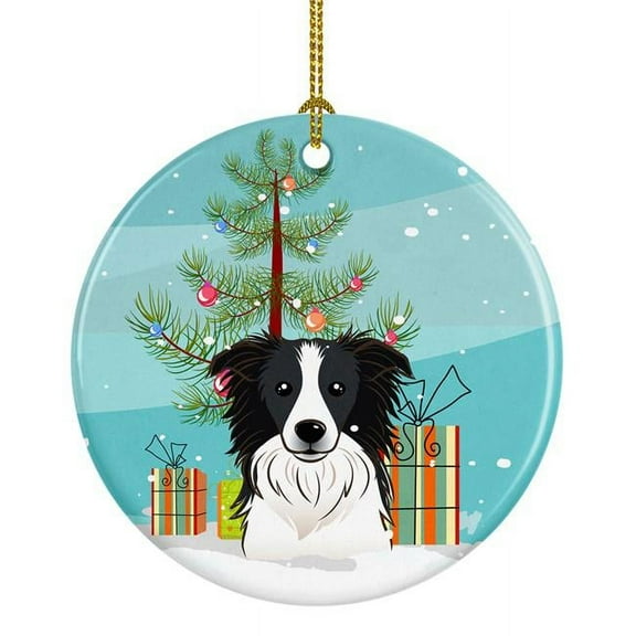 Christmas Tree & Border Collie Ceramic Ornament