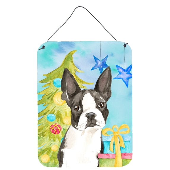 Christmas Tree Boston Terrier Wall or Door Hanging Prints