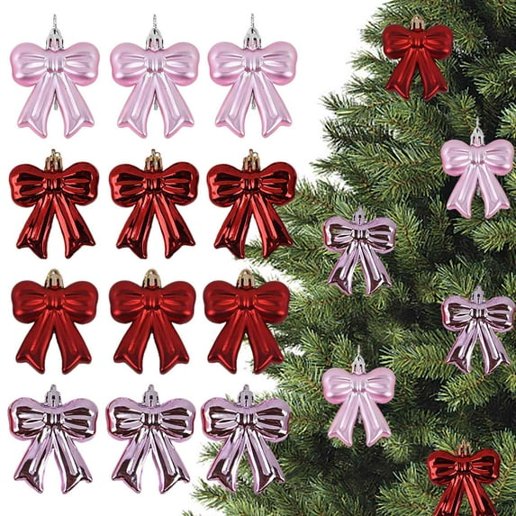 Christmas Tree Bow Ornament,12 Pcs Electroplated Plastic Bowknot Christmas Trees Hanging Ornaments for Xmas Tree Home Wedding Valentine's Day Holiday Party Decor