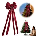 thumbnail image 1 of Christmas Tree Bow Ornaments, 47.24X11.81" Burgundy Velvet Large Pre‑Tied Holiday Bows, Gold‑Trimmed Xmas Decorative Bows with Long Streamers, Luxury Velvet Hanging Bow Decorations, Festive Big Bow, 1 of 7