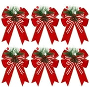 Christmas Tree Bow Ornaments Set of 6, Red Velvet Ribbon Bows with White Trim for Holiday Wreath, Garland & Indoor Outdoor Christmas Decorations – Xmas Tree Decor, ribbon bows,A,6PC