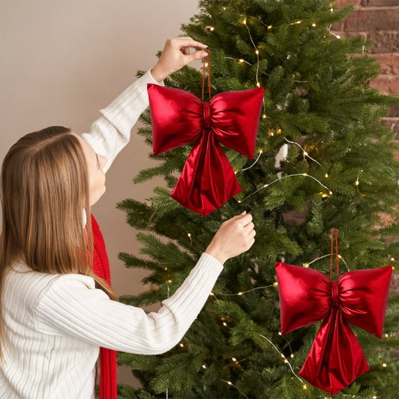 Christmas Tree Bow, Red Velvet Hanging Decoration, Large 35cm Polyester Bow for Holiday and Wedding Decor,Vsgery