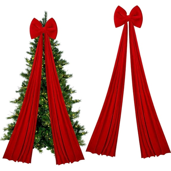 Christmas Tree Bow Topper, 16 x 79 Inches Large Christmas Tree Toppers Satin Bows Christmas Decorations, Big Red Bow for Christmas Tree, for Home Wreath Wall Holiday (Red)