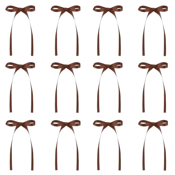 Christmas Tree Bows 12Pcs Christmas Ribbon Bow Ornaments for Tree Wreath Garland Gift Wrapping Holiday Decorations,5.9X3.14In Coffee