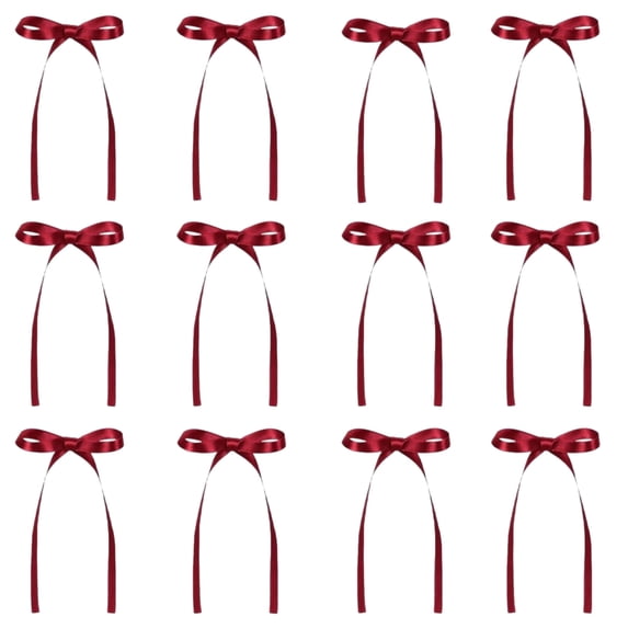 Christmas Tree Bows 12Pcs Christmas Ribbon Bow Ornaments for Tree Wreath Garland Gift Wrapping Holiday Decorations,5.9X3.14In Wine