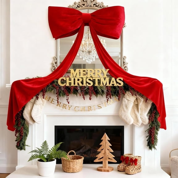 Christmas Tree Bows, 71" Extra Large Velvet Christmas Tree Topper Bow – 3D Handmade Ribbon Bows for Christmas Tree, Wreath, Door, Party, Wedding & Home Decor (Red, 71 x 20 Inch)