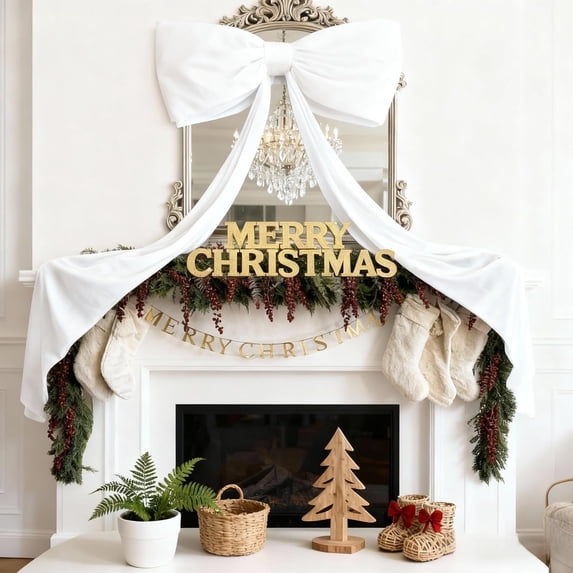 Christmas Tree Bows, 71" Extra Large Velvet Christmas Tree Topper Bow – 3D Handmade Ribbon Bows for Christmas Tree, Wreath, Door, Party, Wedding & Home Decor (White, 71 x 20 Inch)