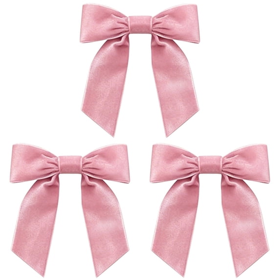 Christmas Tree Bows,Christmas Tree Decorations,Velvet Christmas Bows,Pink Velvet Ribbon Bow Ornaments,pre tied christmas tree bows for Wreath Mantel Gift Wrapping Wedding Party Home Decor,3 PC