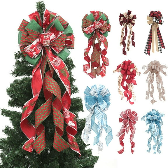 Christmas Tree Bows Christmas Tree Topper Large Ribbon Hanging Xmas Decoration Red Cotton Linen Bowknot Ornaments Gift Box Wrap 35 x 14 Inch