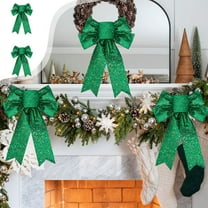 Christmas Tree Bows Decoration Set with Red Green Peppermint Ribbons - Large 6.3 Inch Xmas Bows for Outdoor Indoor Holiday Party Decor