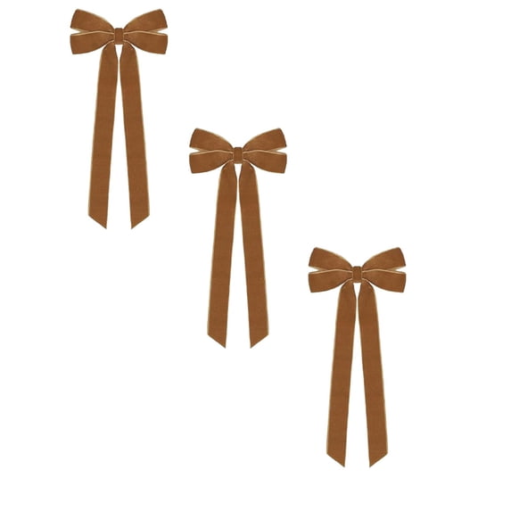 Christmas Tree Bows Velvet Ribbon 3PCS Coffee 5.12 x 10.24 Inch Holiday Bows for Wreath Gift Wrapping Garland Rustic Decor