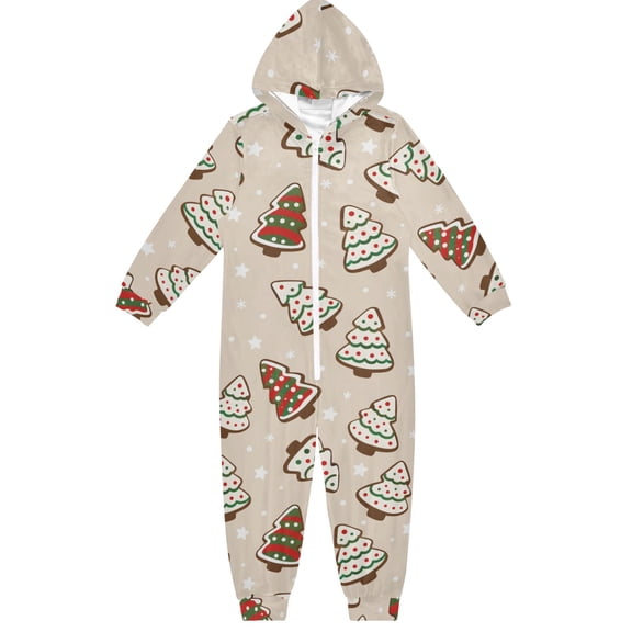 Christmas Tree Boys & Girls Hooded One-Piece Pajamas Warm Crystal velvet Hooded Long Sleeve Loungewear Jumpsuit Unisex