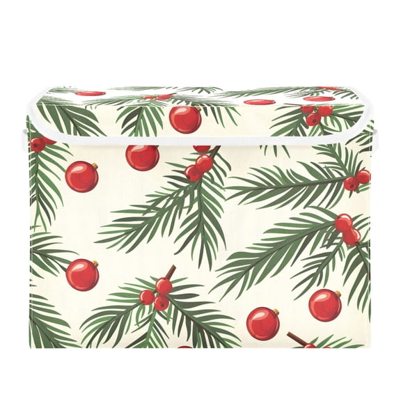 Christmas Tree Branches Red Balls Foldable Storage Bin with Lid and Handle Collapsible Storage Box 16.5 x 12.6 x 11.8 inches