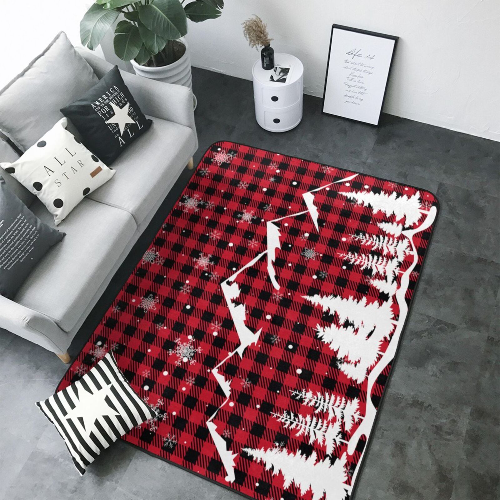Christmas Tree Buffalo Plaid Area Rugs for Living Room Bedroom, 5x7
