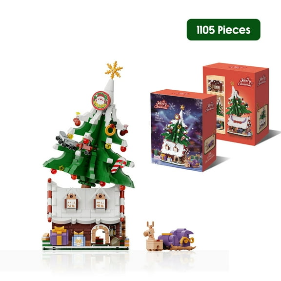 Christmas Tree Building Block Set for Adults, Christmas Element Building Blocks with 1105Pieces Tree House Mini Building Blocks for Gifts & Decoration