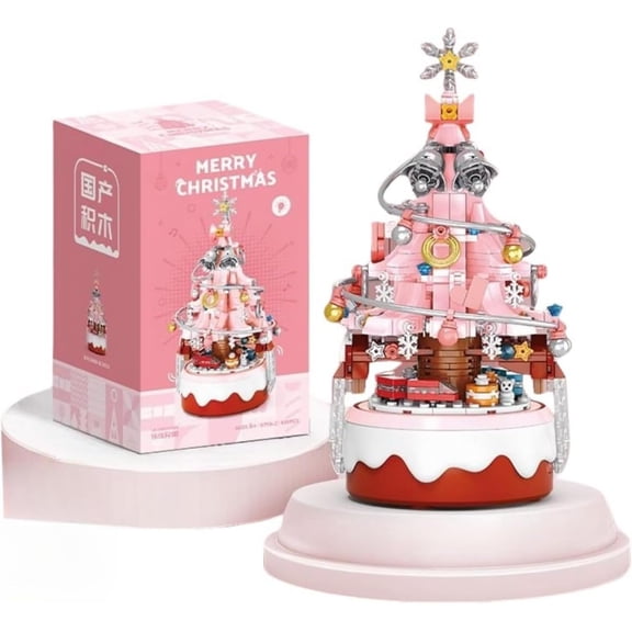Christmas Tree Building Blocks Kit with Lights, 2025 New Collectible Holiday Building Block,Creative Christmas Home Decoration (Pink)
