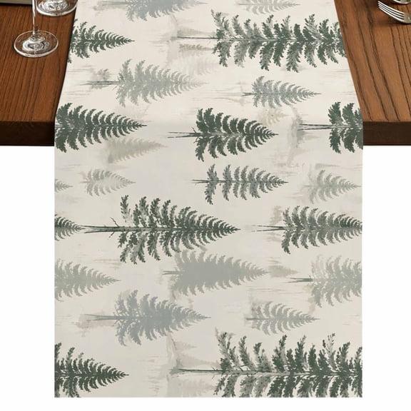 Christmas Tree Burlap Cotton Table Runner 13x70 Inches Long, Xmas Pine Trees Winter Rustic Forest Vintage Farmhouse Table Runners, Outdoor Dining Tablecloths Decor for Baby Shower/Party/Wedding