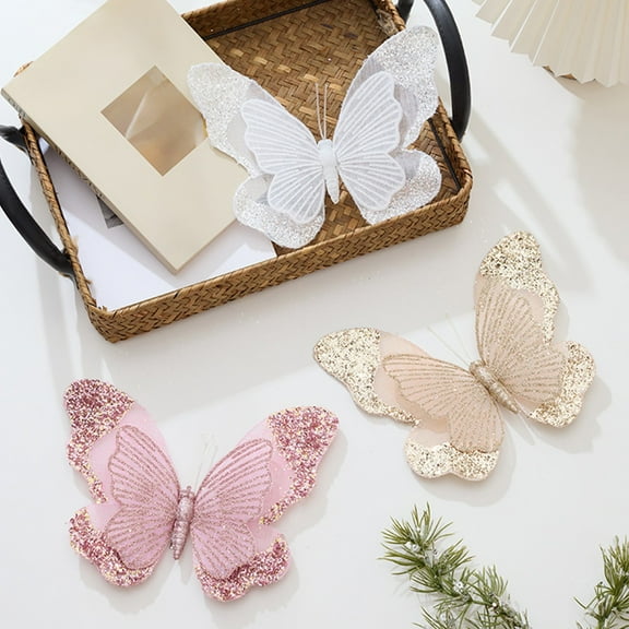 Christmas Tree Butterfly Clip, Pink Sparkling Decoration, Cloth and Plastic, Festive Home Decor,Vsgery