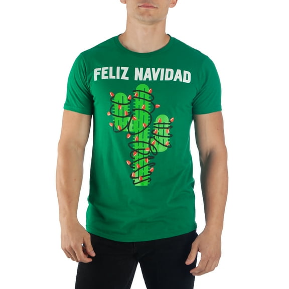 Christmas Tree Cactus Feliz Navidad Specialty Soft Hand Print Tee Shirt T-Shirt-Large