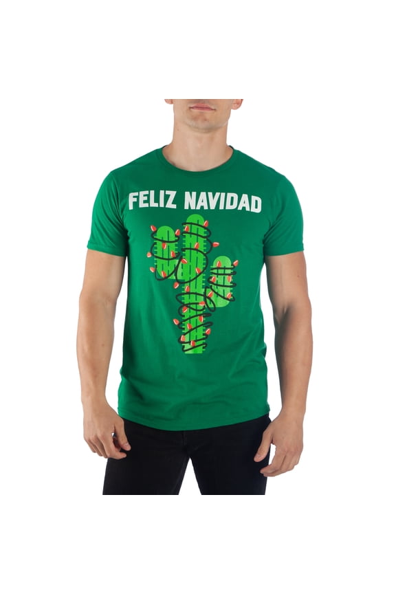 Christmas Tree Cactus Feliz Navidad Specialty Soft Hand Print Tee Shirt T-Shirt-X-Large