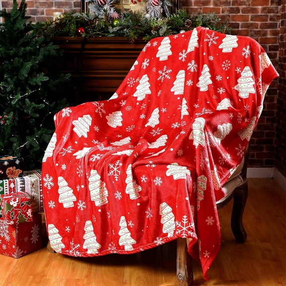 Christmas Tree Cake Blanket, Red Snowflake Throw, Soft Warm Blanket for Winter Gifts, Women, Home, Sofa, Bed Decoration, Ideal Christmas Gifts for Adults Wife Self