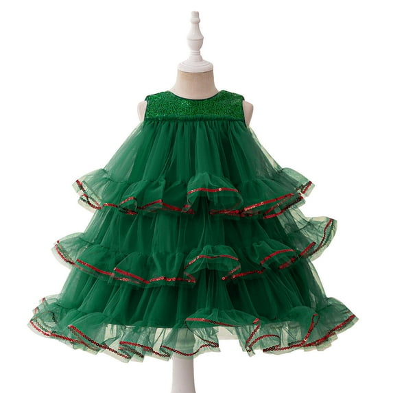 Christmas Tree Cake Costume Dress for Girls Halloween Layered Tulle Tutu Dress, 2-3T