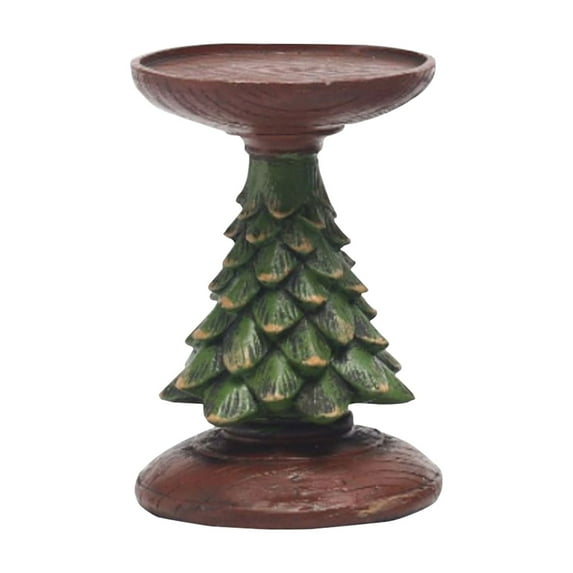Christmas Tree Candle Holder – 4.7" Resin Pillar Candle Stand, Vintage Decorative Candlestick Holders for Xmas Table Centerpieces, Holiday Party Wedding Home Decor Festive Mantel Fireplace Decoration