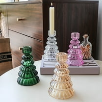 Christmas Tree Candle Holder Glass Candlestick Holders for Taper Candles Ribbed Modern Green Candle Stick Candle Holder for Table Centerpiece Decorations Gifts