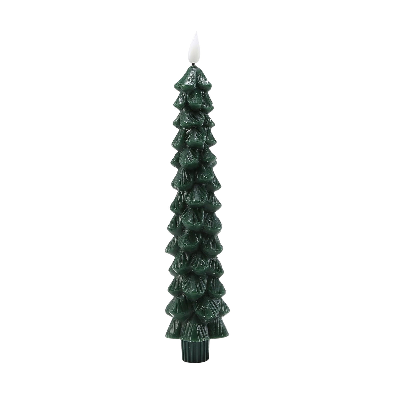 Christmas Tree Candles, 9.7 Inch Real Wax flameless Taper Candles, LED Candles Battery Operated with 3D Flame, Green Candlesticks Christmas Decor