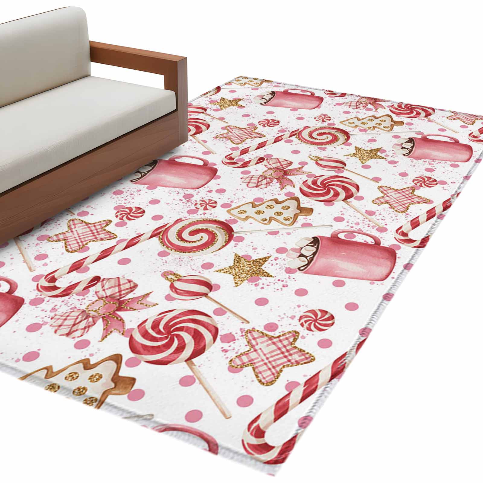 Candy Rug Inpo Christmas Tree Candy Cane Area Rug 2.7x5ft Pink Coffee Cup Star Non ...