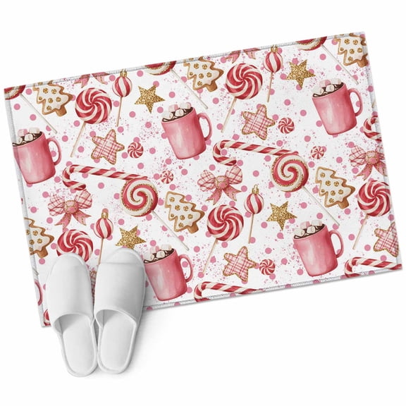 Christmas Tree Candy Cane Area Rug 2x3ft Pink Coffee Cup Star Non-Slip Washable Square Rugs Soft Felt Indoor Floor Mat for Bedroom Kitchen Living Room Bathroom
