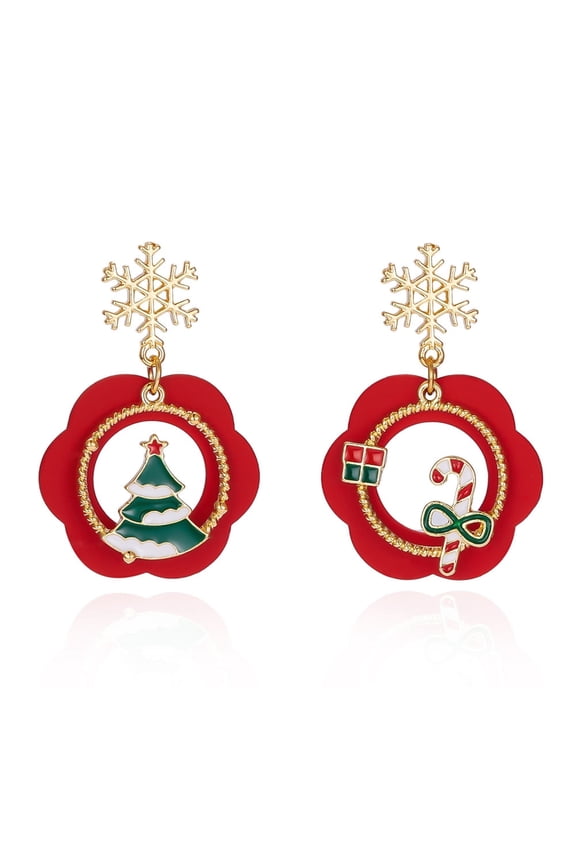 Christmas Tree Candy Cane Dangle Drop Earrings Snowflake Winter Frozen Flower Asymmetric Dangling Earring for Women Xmas