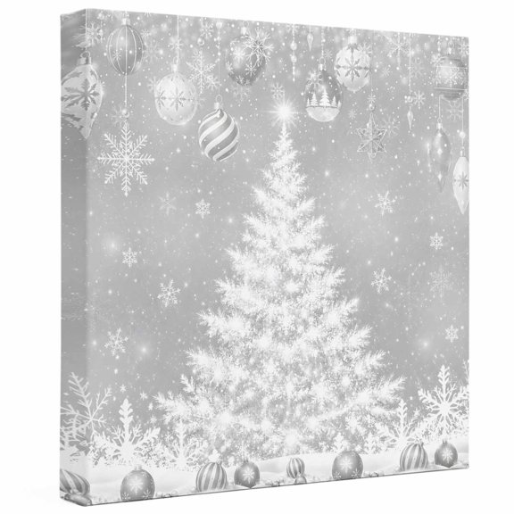 Christmas Tree Canvas Wall Art for Living Room, Slate Silver Gray Sky Ornaments Snowflakes Poster Print Painting for Bedroom Dining Room Balcony Decoration Wall Pictures Prepare To Hang 10"x10"