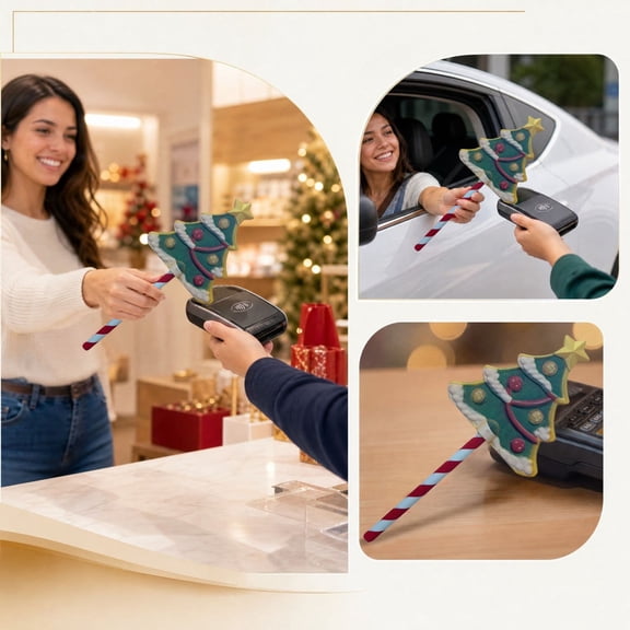 Christmas Tree Card Reader Accessory, VVQ Contactless Payment Wand Festive Holiday Checkout Tool for Drive Thru Retail Counters Coffee Shops, Fun Christmas Stocking Stuffer Gift for Teens Adults