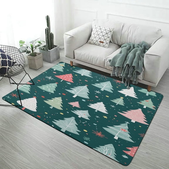 Christmas Tree Carpet Soft Comfy Rug for Home Living Room Bedroom Area Rug Non-slip Doormat Decor