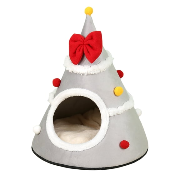 Christmas Tree Cat Bed - Festive Holiday Pet House with Ultra-Soft Removable Cushion, Cozy Washable Cat Cave for Indoor Kittens and Small Dogs, Fun Seasonal Pet Nest