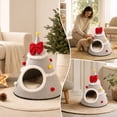 thumbnail image 1 of Christmas Tree Cat Bed with Bow - Winter Warm House for Cats, Soft Enclosed Sleeping House with Removable Cushion Non-Slip Base, 1 of 7