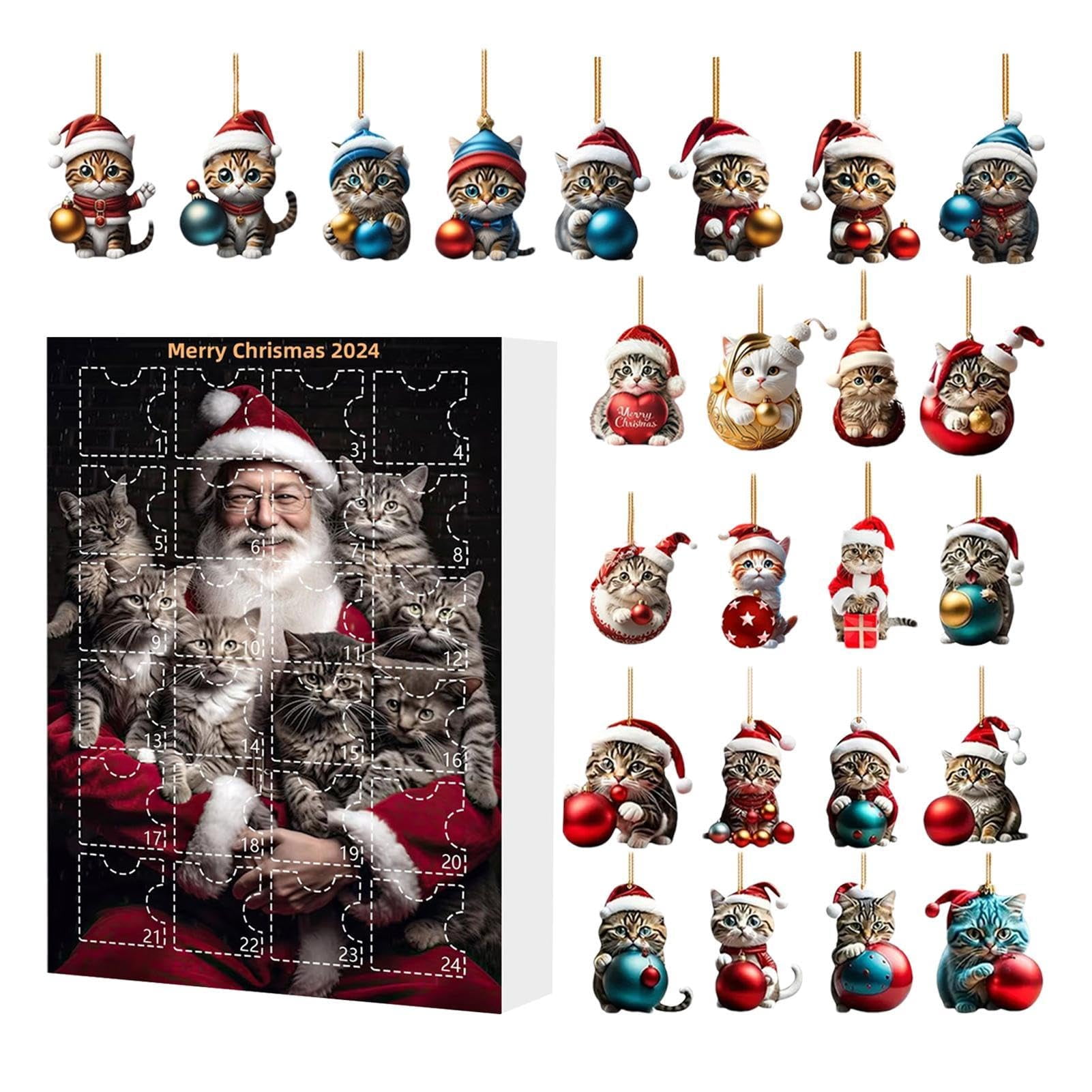 Christmas Tree Cat Pendants, Cat Christmas Ornament Advent Calendar