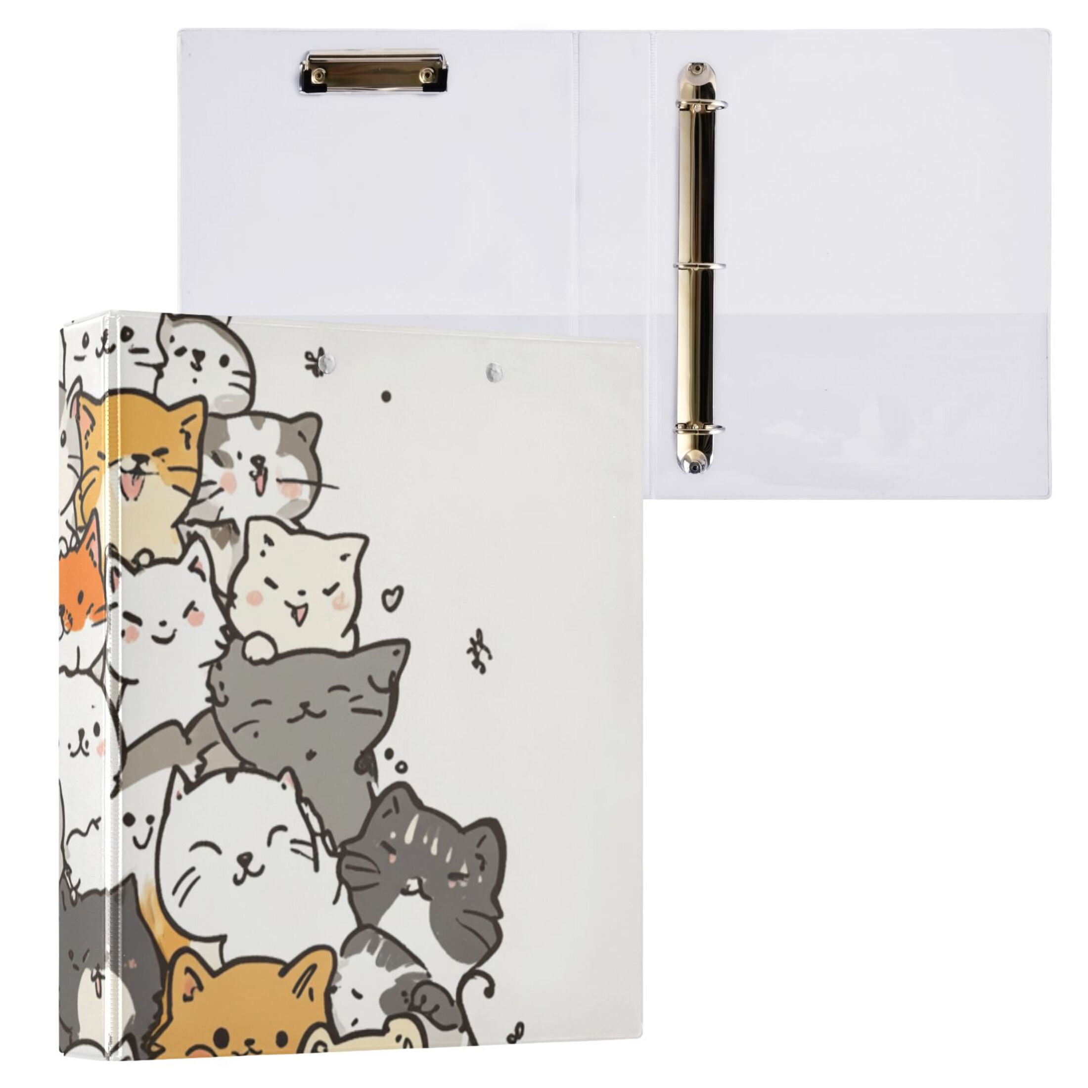Christmas Tree Cats 3 Ring Binders 1.5 inch Hardcover File Folders with Interior Pockets A4 Size Organizer for School Office Hospital
