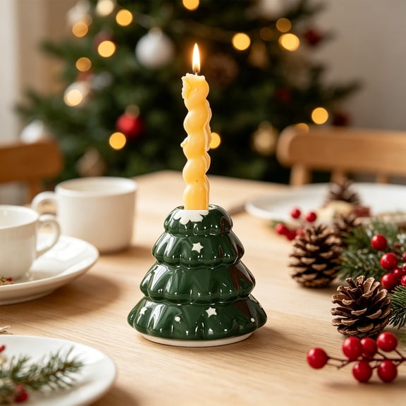 Christmas Tree Ceramic Candlestick Holder, Xmas Tree-Shaped Candle Holders, Decorative Table Centerpiece, Winter Holiday Home Decor for Holiday Wedding, Party, Mantel, TV Stand & Kitchen Decor