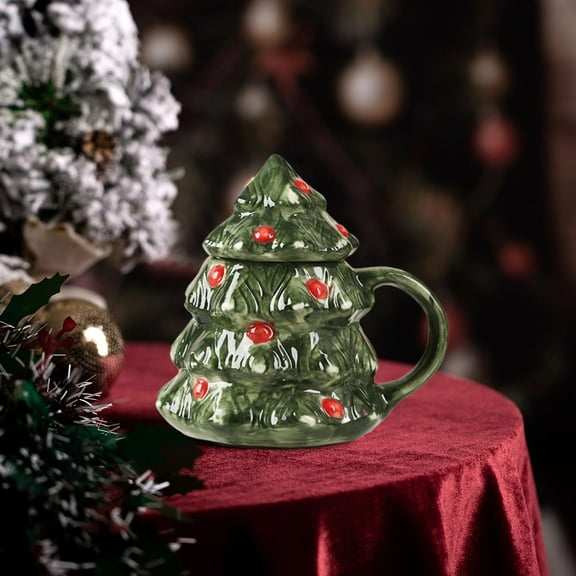 Christmas Tree Ceramic Coffee Mug, Holiday Themed Mug, Christmas Family Practical Living Supplies, Festive Ceramic Cup for Hot Beverages with Ergonomic Handle, Dishwasher Safe