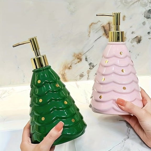 Christmas Tree Ceramic Soap Dispenser - Decorative Liquid Bottle for Hand Sanitizers, Body Washes, and Lotions