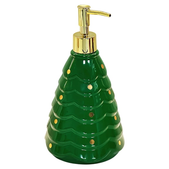 Christmas Tree Ceramic Soap Dispenser Hand Pump Refillable Bottle, Decorative Lotion Dish Soap Container for Kitchen Bathroom Countertop, Holiday Home Decor Accent Green 750Ml